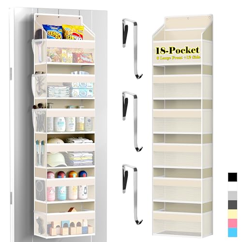 PAULONE 1 Pack Heavy Duty Over the Door Organizer, 6 Large + 12 Mesh Pockets with 89 lbs Capacity, Space-Saving Hanging Storage for Shoes, Toys, Bedroom & Closet (6-Layer Off-White) - color: 6-Layer Off-White
