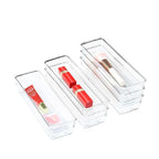 6 Set Clear Plastic Junk Drawer Organizer Vanity Curlery Utensil Makeups Organizer for Kitchen 9''X 3'' - size: 6 Pack 9"x3" Clear Plastic