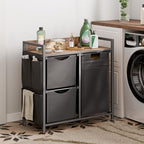 Laundry Sorter with 3 Sections, Laundry Hamper with Wheels, Laundry Basket with Small Side Pockets and Pull-Out Removable Liners,for Laundry Room Bedroom Bathroom (100L) - size: 100L