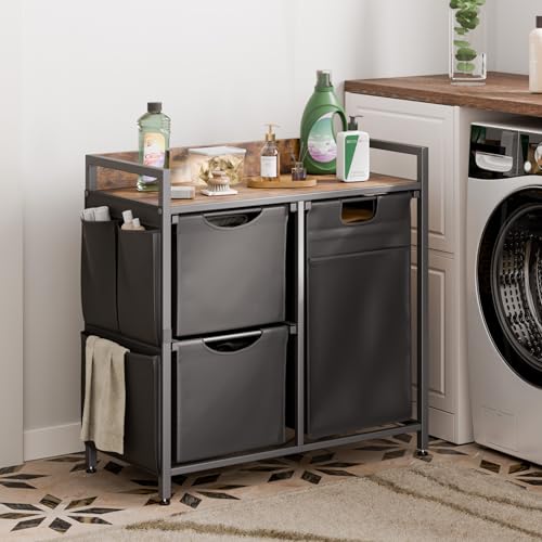 Laundry Sorter with 3 Sections, Laundry Hamper with Wheels, Laundry Basket with Small Side Pockets and Pull-Out Removable Liners,for Laundry Room Bedroom Bathroom (100L) - size: 100L