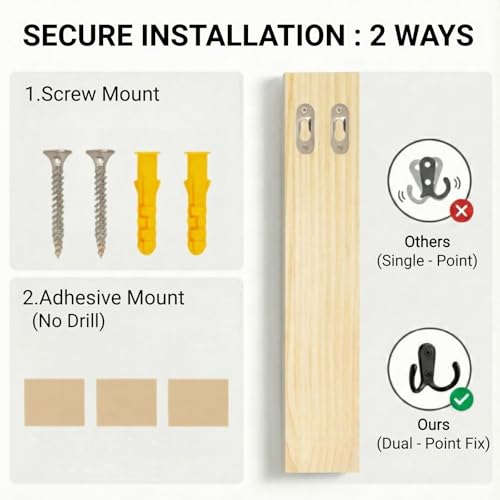 Vertical Key Holder for Wall & Dog Leash Holder – Solid Wood Wall Mount Key Rack with 8 Hooks – Small Space Saving Entryway Organizer for Keys, Lanyards, Masks (Adhesive or Screws)(Natural) - color: wood