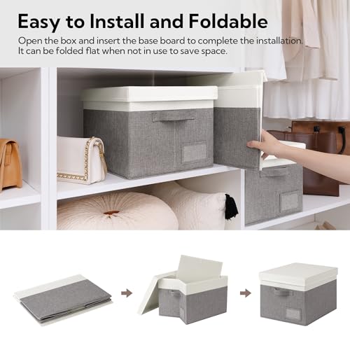 GRANNY SAYS Storage Bins with Lids, Linen Closet Storage Boxes, Collapsibe Storage Bins for Clothes, Storage Containers with Label Holder, 3-Pack, Gray&Ivory - color: White&Gray, size: Large
