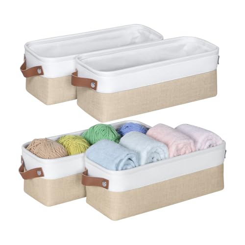Kntiwiwo Small Fabric Storage Bins, 15x6x5 inch Narrow Storage Baskets 4-Pack Long Storage Basket for Organizing with Handles, Decorative Basket for Closets, Shelves, Toilet Paper, Beige - color: Beige, size: 15" x 6" x 5"
