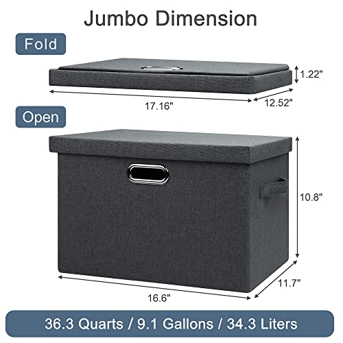 Graciadeco Large 17" 36 Quart Collapsible Stackable Storage Bins with Lids, 3 Packs Dark Gray Foldable Fabric Closet Storage Boxes with Lids, Heavy-duty Linen Cube Baskets(17x12x11) - color: Dark Gray, size: Large -3 Pack