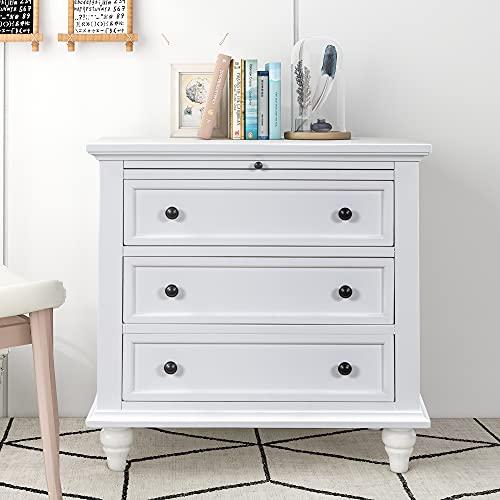 Modern Storage Wood Cabinet with 3-Drawer, Sofa Table Console Table End Table with Pull Out Tray, Accent Table Furniture for Entryway Living Room Bedroom, Fully Assembly Bedside Table - color: White