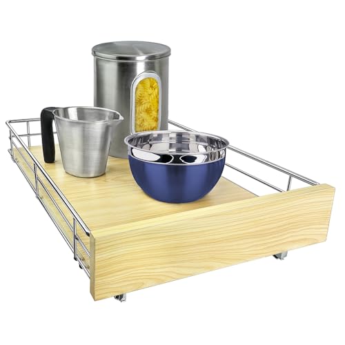 LYNK PROFESSIONAL® SELECT™ Slide Out Cabinet Organizer Pull Out Drawer, 14" x 21" Pull Out Cabinet Organizer – Pull Out Shelves for Kitchen Cabinets – Roll Out - Lifetime Ltd. Warranty, Wood Chrome - size: 14" W x 21" D - 1 Tier