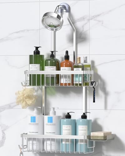 YASONIC Shower Caddy Hanging, Never Rust Shower Organizer Hanging, Aluminum Shower Racks for Inside Shower with Hooks for Razor, Bathroom Organizers and Storage with Soap Holder, Bright Silver - color: Bright Silver