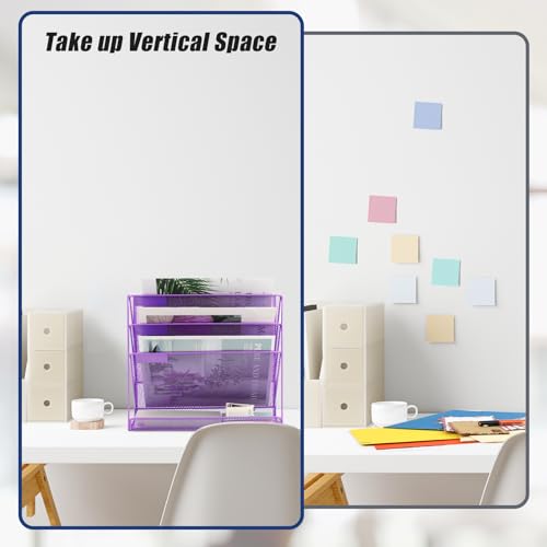 EASEPRES Desk File Organizer Mesh 4-Tier, Hanging Wall Mount Document Organization Stand, Desktop Vertical Mail Paper Folder Holder Rack with Bottom Tray for Office Home Cubicle Countertop, Purple - color: Purple, size: 4 Tier