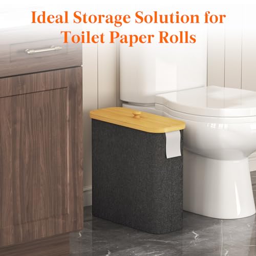 Lifewit Toilet Paper Storage Holder for 12 to 16 Rolls, Free Standing Toilet Paper Basket Stand with Bamboo Lid, Collapsible Fabric Bathroom Organizer Box for Mega Rolls, 30L, Extra Large, Dark Gray - color: Dark Gray, size: 30L