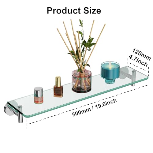 Glass Shelves for Bathroom,20-Inch Chrome Polished Floating Bathroom Shelf Stainless Steel Tempered Glass Shelf Modern Shelves Wall Mounted - color: Chrome Polished, size: 20"without railing