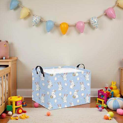 HIYAGON Rectangular Easter Basket for Kids Baby Easter Basket for Boys and Girls Cute Toy Storage Organizer Bin Box Easter Egg Room Decor(Blue Easter) - color: Blue Easter