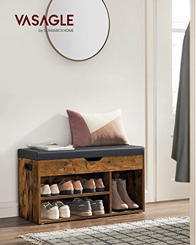 VASAGLE CUSTOS Collection - Storage Bench with Cushion, Shoe Bench, Padded Seat, Hidden Storage, Entryway, Hold up to 300 lb, 11.8 x 31.5 x 17.3 Inches, Rustic Brown and Ink Black ULHS30BX - color: Rustic Brown + Ink Black, size: 31.5"W