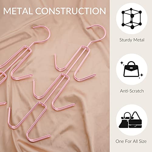ZEDODIER 4 Pack Purse Organizer for Closet, Heavy-Duty Hanging Purse Hanger Closet Holds Up to 24 Purses, Metal Rotating Space Saving Bag Holder Handbag Storage Hook Backpack Rack, Pink - color: Pink, size: 4 Pack