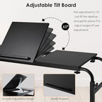 Arlopu Overbed Table with Wheels,60.6-84.2 inches Mobile Bed Desk,Rolling Computer Desk, Laptop Cart,W/0-65°Tilt Stand,4 Heights and 6 Lengths,Side Storage Basket,for Home,Office and Hospital (Black) - color: Black