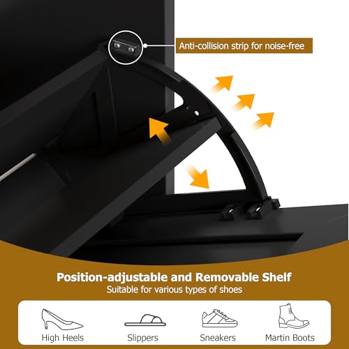 GarveeHome Shoe Cabinet Rattan with 3 Flip Drawers and 4-Tier Shoe Storage Cabinet, Freestanding Shoe Organizer with Adjustable Shelves for Entryway, Closet, Hallway (Black) - color: Black, size: 3-Drawers + 1-Door