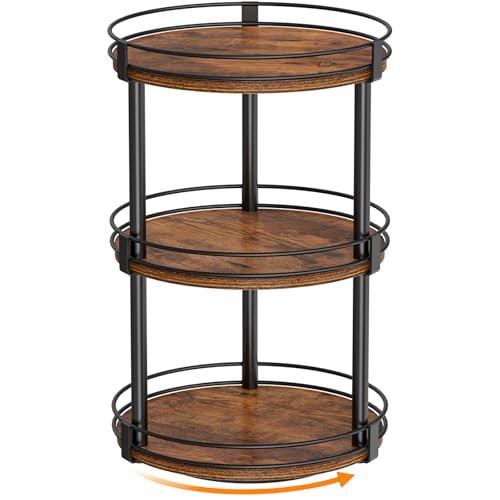Snughome Lazy Susan Organizer, 3 Tier Rotating Spice Rack, Turntable Lazy Susan Kitchen Countertop Organizer, 10.2" x 10.2" x 18.5", Rustic Brown - color: Rustic Brown, size: 10.2" x 10.2" x 18.5"