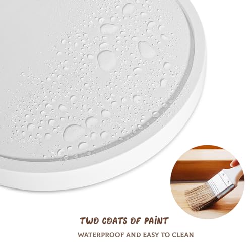 Round Decorative Tray Wood Bathroom Counter Organizer Farmhouse Kitchen Decor Wooden Riser for Soap Dish, Perfume, Candle, Sponge, 8" - White - color: White, size: 8"