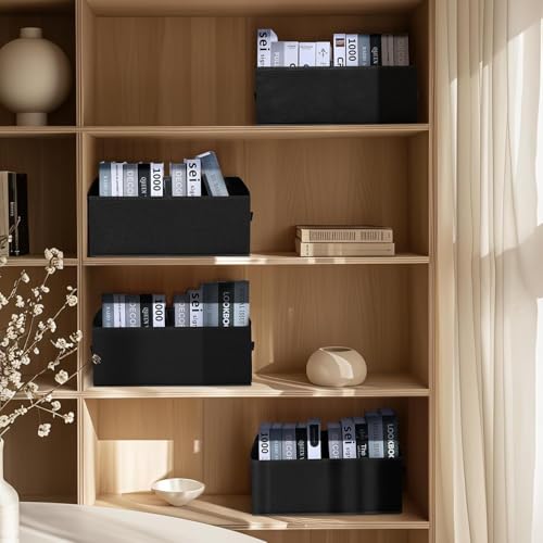 DIMJ Closet Storage Bins, 6 Pack Storage Baskets for Shelves, Foldable Closet Organizer with Handle, Linen Closet Organizers and Storage for Clothes, Toys, Towel, Books (Black) - color: Black, size: 6 Bins 16.5"x11"x7.8"