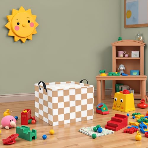 HIYAGON Rectangular Baby Girl Basket Fabric Storage Basket Storage Bin Organizer Box Room Decor(Brown Checkered) - color: Brown Checkered