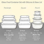 Glass Food Containers with Glass Lid, Microwave Safe Food Storage Container Set, 3 Pack, Square Shape, Food Containers with Lids, Meal Prep containers with Leak Proof Lid. - color: Grey-3S
