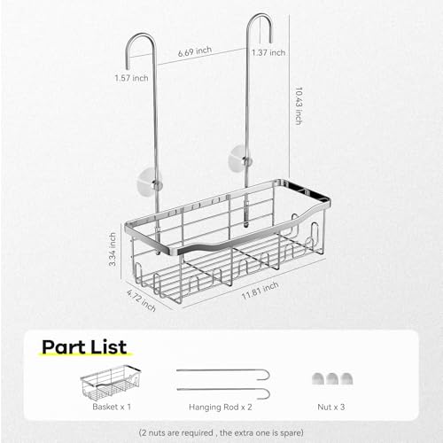 BYT Shower Caddy Hanging, Shower Organizer Hanging for Bathroom, Shower Basket with Hooks, Shower Storage, Shelf, Rack No Drilling for Faucet or Cross Bar (Silver) - color: Silver
