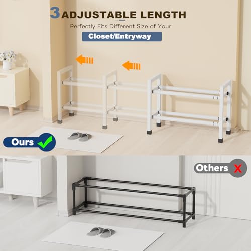 Mavivegue Expandable Shoe Rack, 2-Tier 19"-43.3" Adjustable Shoe Rack for Closet,Hall Entryway,Front Door,Garage, Sturdy Steel Space-Saving Rack, White - color: White, size: 2 Tier