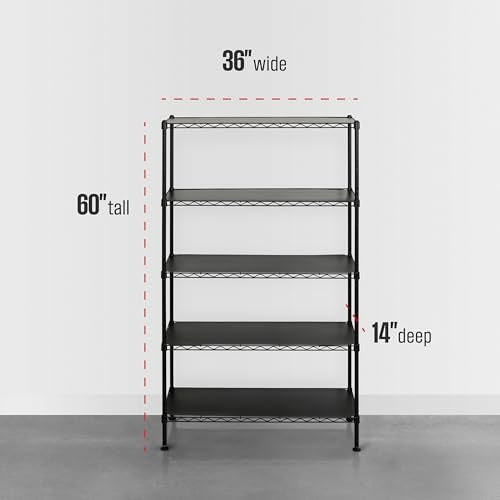 SafeRacks - NSF Certified Storage Shelves, Zinc, Heavy Duty Steel Wire Unit with Adjustable Feet, Garage or Bakers Rack, Kitchen, Pantry Shelf - (36"x14"x60" 5-Tier) (Black) - color: Black, size: 14"x36"x60" 5-Tier
