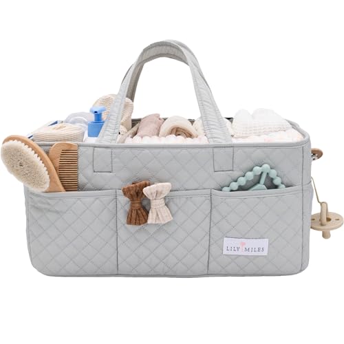Lily Miles Baby Diaper Caddy Organizer, Nursery Storage Tote for Newborn Essentials and Diaper Change Station, Gift for Baby Shower and Registry Must-Have (Heather Gray) - color: Heather Gray