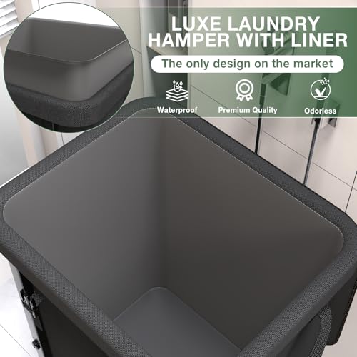 40 Gal(150L) High Grade Large Laundry Basket with Wheels, Rolling Laundry Hamper, Laundry Cart with Metal Frame and Removable Bag Design, Suitable for Laundry Room (Black, 150L) - color: Black, size: 1 Section 150L