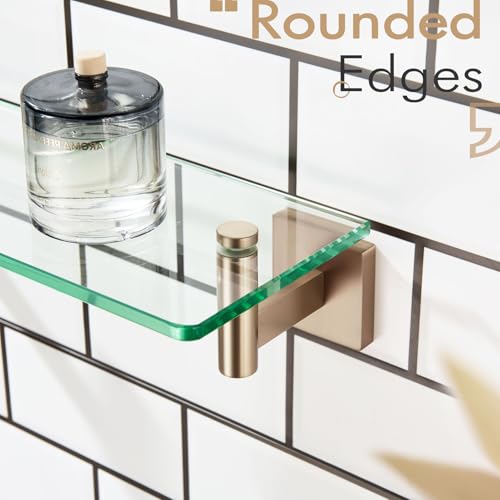 KOKOSIRI Wall Shelves Bathroom Hardware Glass Floating Shelf 12-Inch for Bedroom, Living Room, Kitchen, Hanging Rack Champagne Bronze B1105CPG-L12 - color: Champagne Bronze, size: 12-Inch