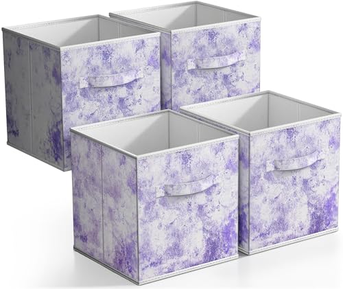 Sorbus Collapsible Storage Bins - 11" Sturdy Foldable Fabric Storage Cubes with Handle - 4 Tie-Dye Purple Organization and Storage Baskets for Organizing Pantry, Closet, Nursery, Dorm, Toy Storage - color: Tie-Dye Purple