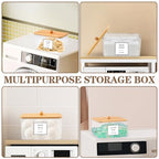 Dryer Sheet Holder - Clear Dryer Sheets Container with Bamboo Lid, 16 Labels and Scoops for Laundry Room Organization and Storage Dryer Sheet, Balls, Clothespins, Pods
