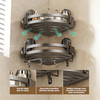 VOLPONE Shower Caddy Suction Cup, Corner Shower Shelves No Drilling, Showers Organizer Storage with Towel Bar & Removable Hooks, Bathroom Shower Shelf Rack for Inside Showers, Triangle - style: Triangle 1 Tier