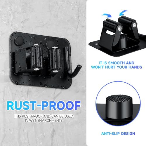 JAMEND CLXP 2-Pack Broom Holder with Heavy Duty Hooks, Upgraded Stainless Steel Mop Hanger. Wall Mount Utility Tool Rack for Kitchen Garden Laundry Garage. Matte Black. - color: 2PCS-Matte Black+Hook