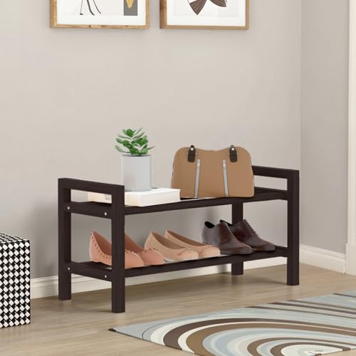 Haddockway Bamboo Shoe Rack for Closet, Free Standing Shoe Organizer with Smooth Round Rods & Convenient Handles, Stackable Shoe Storage Shelf for Entryway, Hallway(Brown, 2-Tier(Small)) - color: Brown, size: 2-Tier_Small