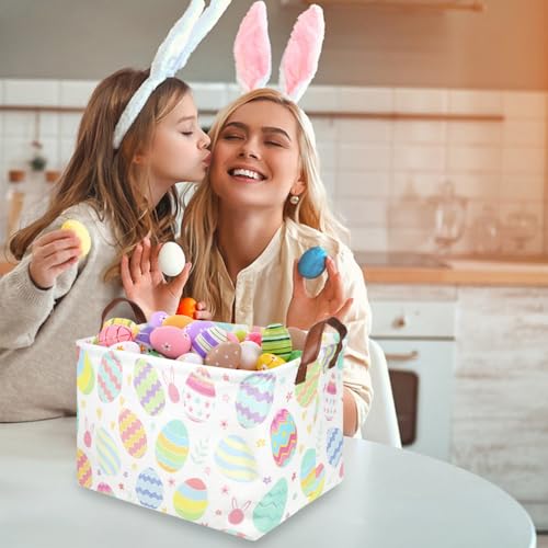 FXOLCSHE Rectangular Easter basket,Dirty laundry basket with handles,Toy storage bin,Laundry basket for girls,Girls Room Decor,Gift Basket(Flower egg) - color: Flower egg