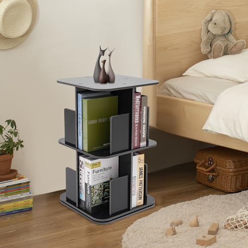 LYNICESHOP 2-Tier 360° Rotating Bookshelf, Compact Standing Bookcase, Small Corner Storage Solution (Black) - color: Black