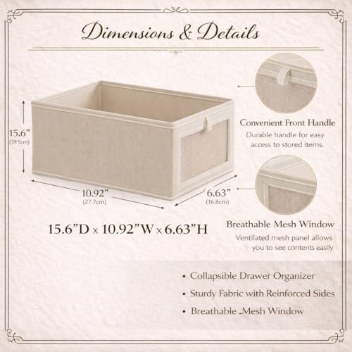 Drawer Organizer Box, Foldable Storage Bin with Clear Window, Clothing Storage for Bedroom Closet Socks and underwear Dividers, White