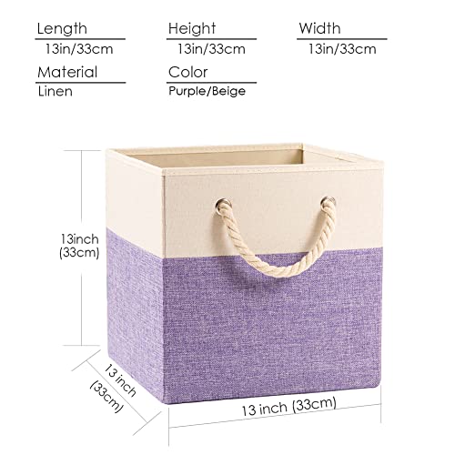 PRANDOM Large Foldable Cube Storage Bins 13x13 inch [2-Pack] Fabric Linen Storage Baskets Cubes Drawer with Cotton Handles Organizer for Shelves Nursery Closet Bedroom Purple - color: Purple, size: 13x13 inch(2-Pack)