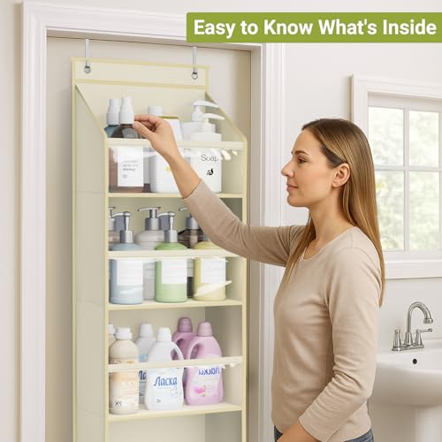 AOODA 2 Pack Over the Door Organizer, Large Capacity Closet Door Hanging Organizer, Clear Deep Pockets Baby Storage for Nursery, Bathroom, Bedroom, Pantry, Diapers (Light Yellow) - color: Light Beige, size: 2 Packs
