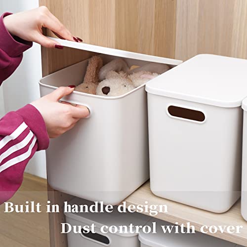 Yishyfier Plastic Storage Baskets With Lid Organizing Container Lidded Knit Storage Organizer Bins for Shelves Drawers Desktop Closet Playroom Classroom Office (4L, Light grey) - size: 4L