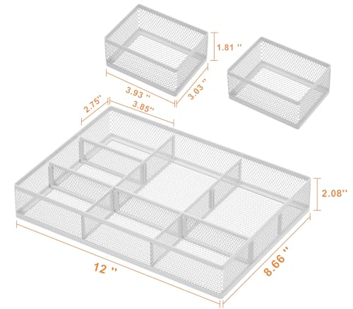 Marbrasse 3 Packs White Desk Drawer Organizers,Drawer Organizer Tray with 9 Adjustable Compartments,Junk Drawer for Makeup & Vanity, Office Desk Supplies and Accessories（White） - color: White
