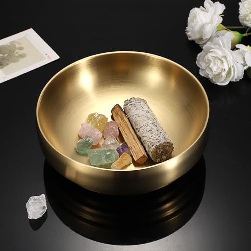 9.1 Inches Stainless Steel Bowl Decorative Key Bowl Golden Serving Bowl for Snack Fruit Dish Round Key Dish for Entryway Table Coffee Table Kitchen Counter - color: Gold, size: 9.1 Inches