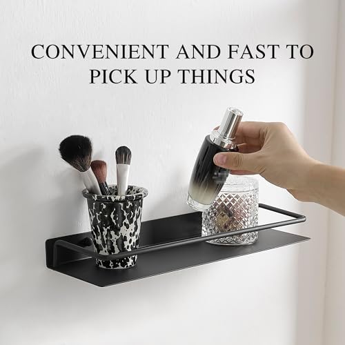 RFOUO Metal Wall Shelf, Metal Floating Shelf, Black Floating Shelf, Small Shelf for Wall, Display Shelves for Bathroom Bedroom Kitchen (Black, 12Inch) - color: Black, size: 12Inch