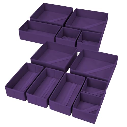 DIMJ Drawer Organizer Clothes, 12 Pack Dresser Organizer, Foldable Closet Organizers and Storage, Fabric Dresser Bins, Drawer Dividers for Nursery, Baby Clothes, Underwears, Sock (Purple) - color: Purple, size: 12 Pack