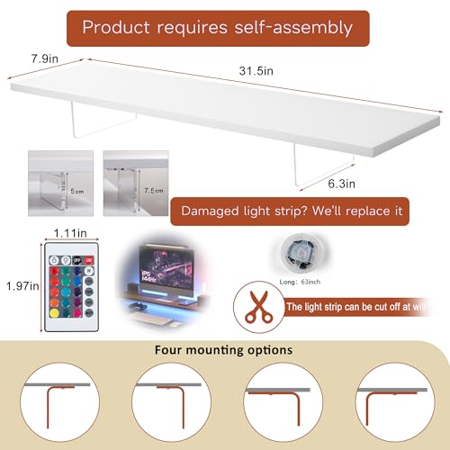 Monitor Stand Riser,Wood & Acrylic Computer Monitor Stand with LED Light,Desk Accessories Desktop Organizer Stand for Computer,Laptop,Printer,PC & TV Screen Riser