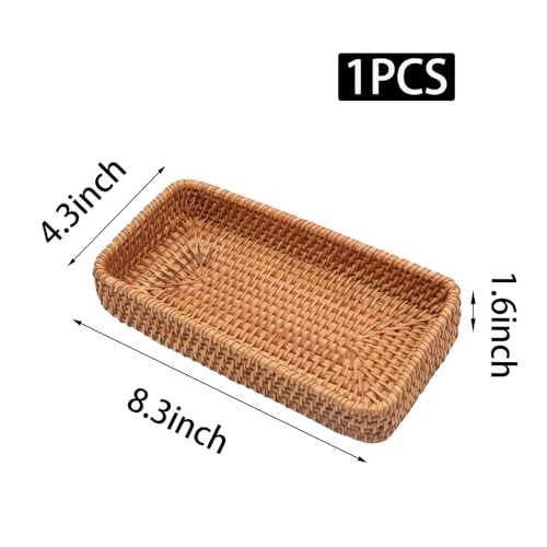 8 Inch Small Rattan Basket Handwoven Serving Tray Storage Blasket Decorative Tray for Home Decor, 8.3"x4.3" - color: Basic, size: 8.3" x 4.3" x 1.6"