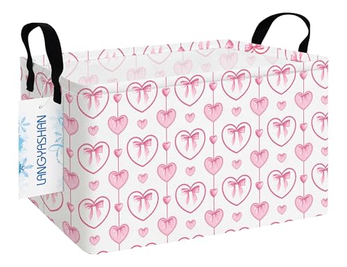 LANGYASHAN Rectangular Storage Bin Collapse Canvas Fabric Cartoon Storage Basket with Handles for Organizing Home Kitchen Boys and Girls Toys Office Closet Shelf Baskets (Rec Pearl Heart) - color: Rec Pearl Heart