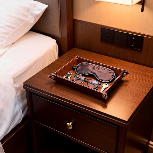 Leather Valet Tray Organizer, Catchall Tray, Desktop Storage for Keys, Coins, Wallet, Phone, Jewelry | Multi-Use Entryway Table, Desk & Nightstand Storage for Men & Women (Maroon) - color: Maroon