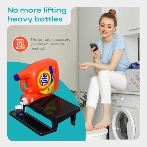 Skywin TidyFriend Detergent Holder Shelf for Laundry Room - Holds 2 Liquid Soap Dispenser, Laundry Soap Station Organizer, Detergent Stand with Drip Catcher Drip Tray Storage Organization (Black) - color: Black Shelf